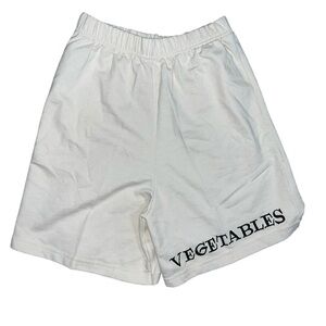 Vintage Cotton Shorts with “Vegetable” text on the Leg Elastic Waistband Large